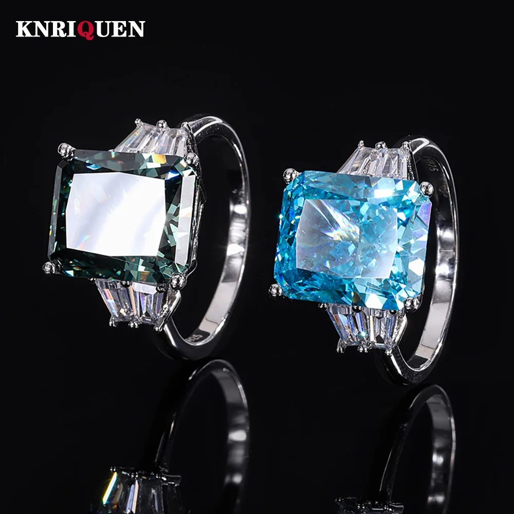 

2023 Luxury 100% 925 Real Silver 10*12mm Dark Green Tourmaline Aquamarine Rings for Women Gemstone Wedding Party Fine Jewelry