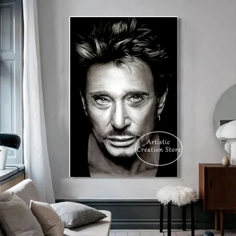 Johnny Hallyday Poster Rock Music Band Singer Guitarist Print Canvas Painting Wall Art Pictures Living Room Home Decor Fans Gift