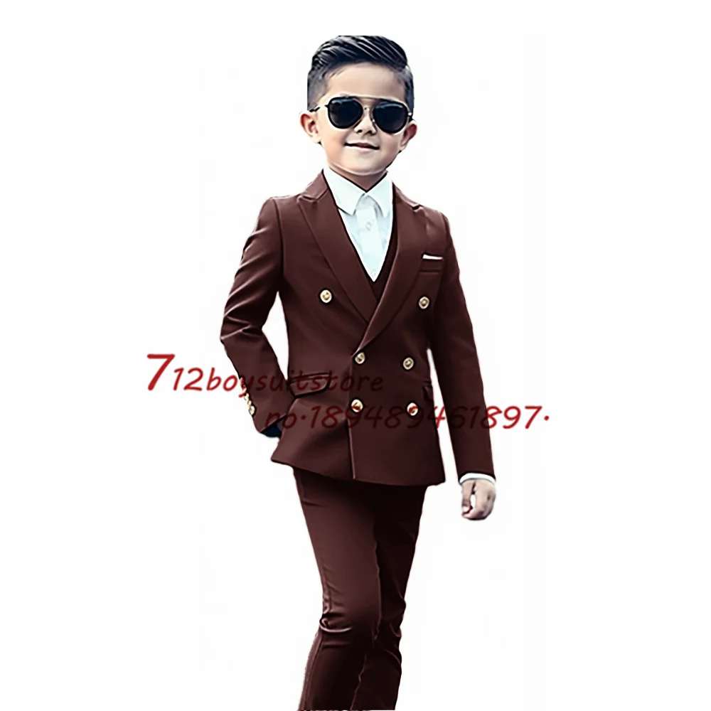 Green Boys 2 Piece Suit Double Breasted Blazer Kids Wedding Tuxedo Jacket Pants Formal Child Clothes 2-16 Years Old