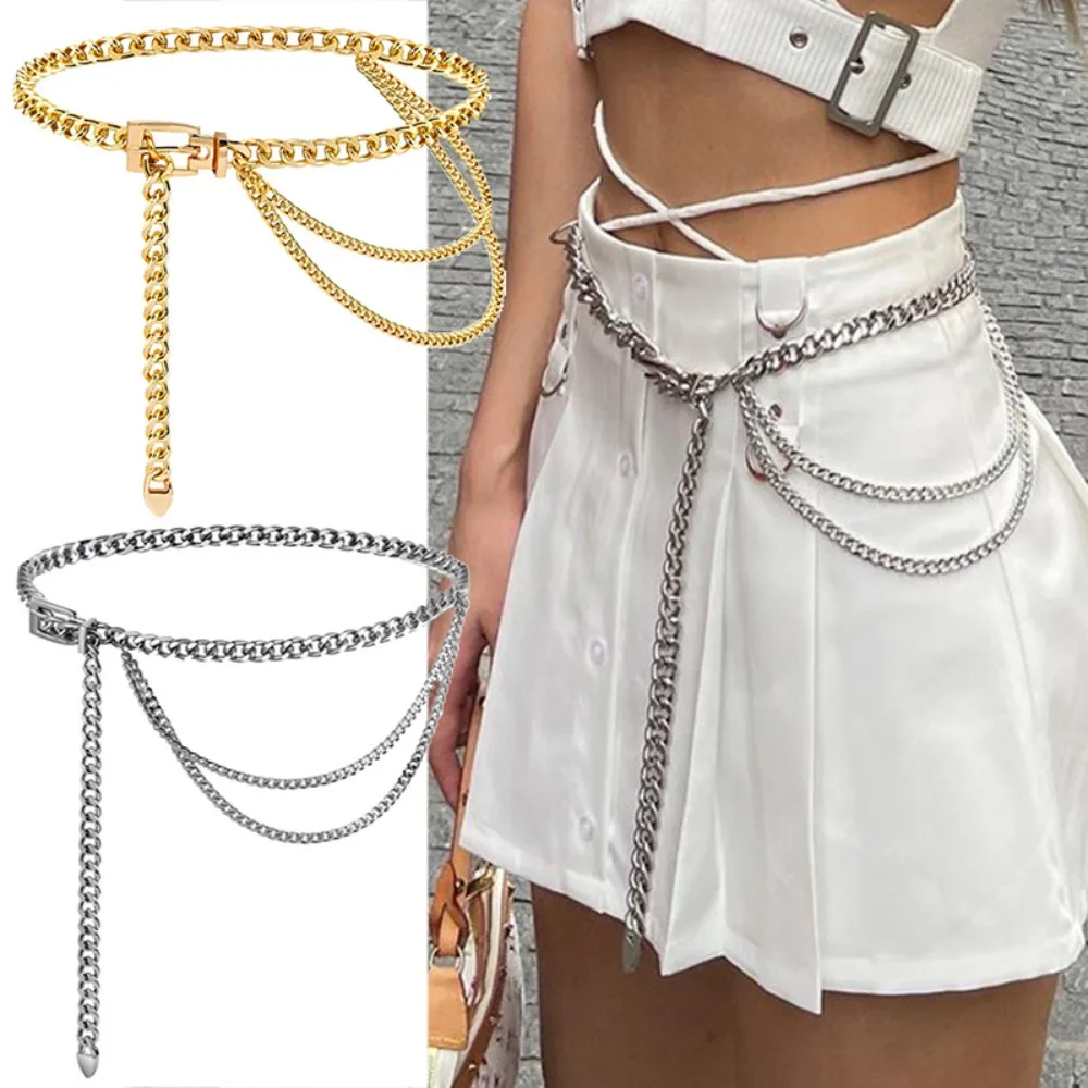 

High Quality Multilayer Metal Chain Gold Silver Punk Dress Ladies Waist Chain Belt Jeans Accessory Moon Star Belt