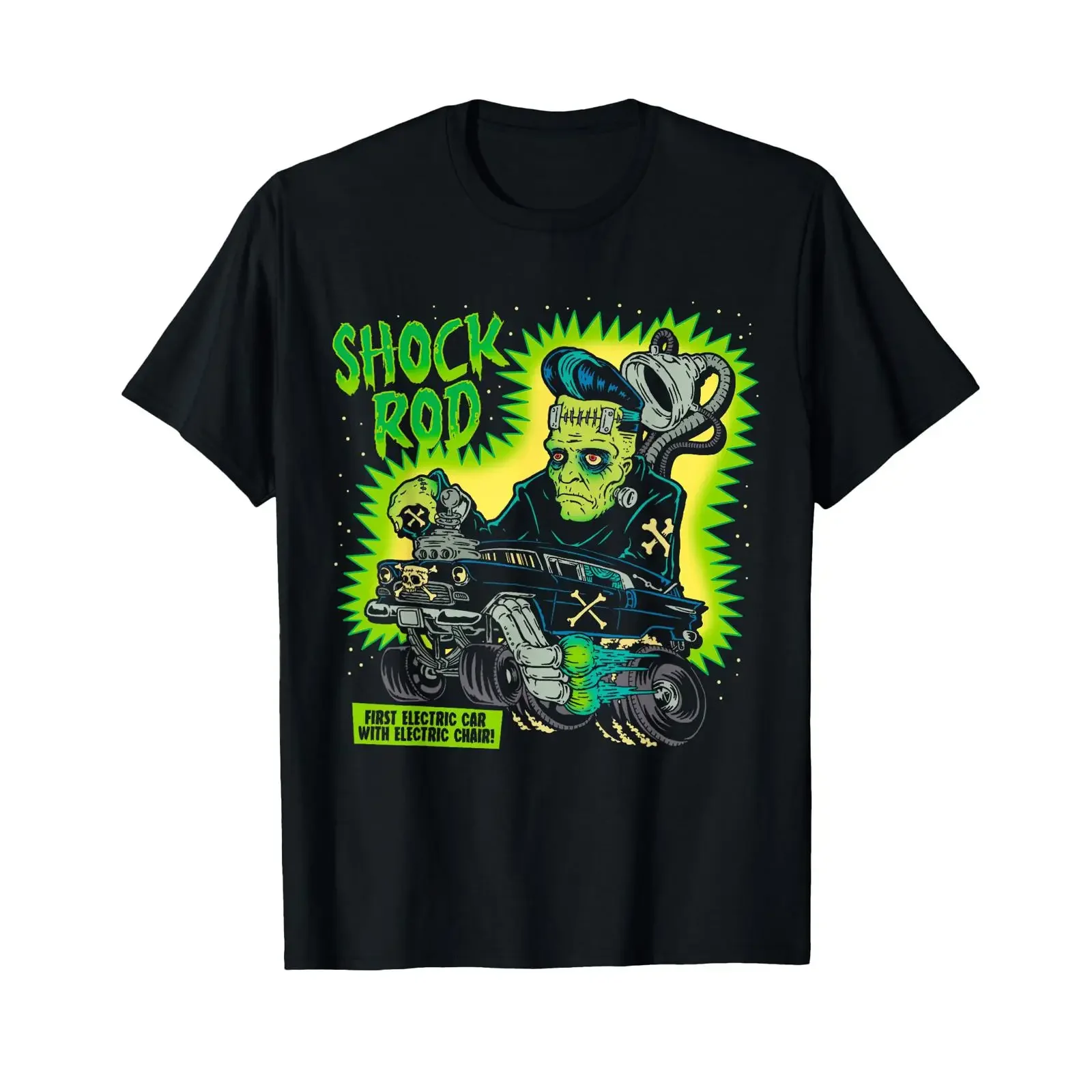 Frankenstein Shock Rod Gasser Horror Psychobilly Punk Art T Shirt vintage Washed fashion Casual Breathable Soft Comfortable