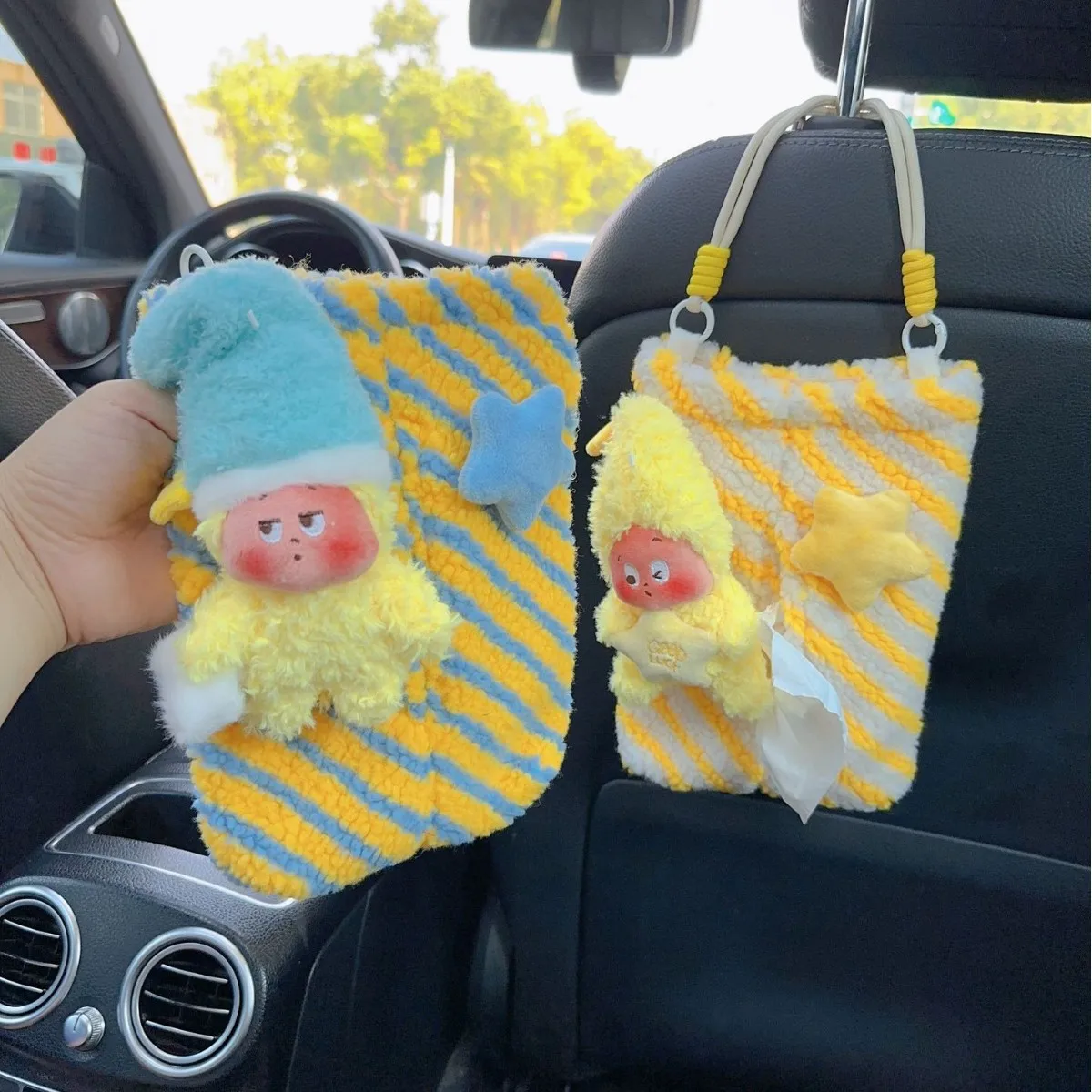 

Cute Monster Tissue Box Fluffy Car Organizer Girly Plush Napkin Holder Hanging Home Decor Playful Cartoon Paper Dispenser