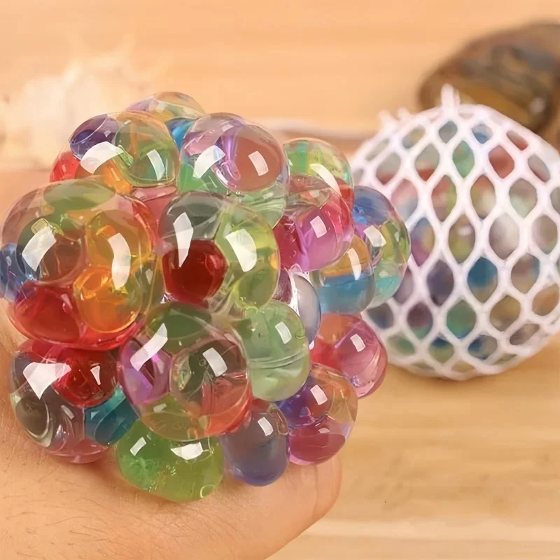 1/3/7PCS 6cm Kids Rainbow Bead Stress Ball TPR Squeeze Grape Ball Vent Decompression Fidget Toy Relaxing Ball for Adults and Tee