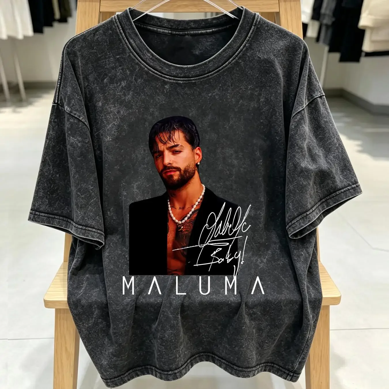 washed T Shirt Maluma Signature Tour 2023 Fans long or short sleeves vintage Washed homme fashion Top For Everyday Wear