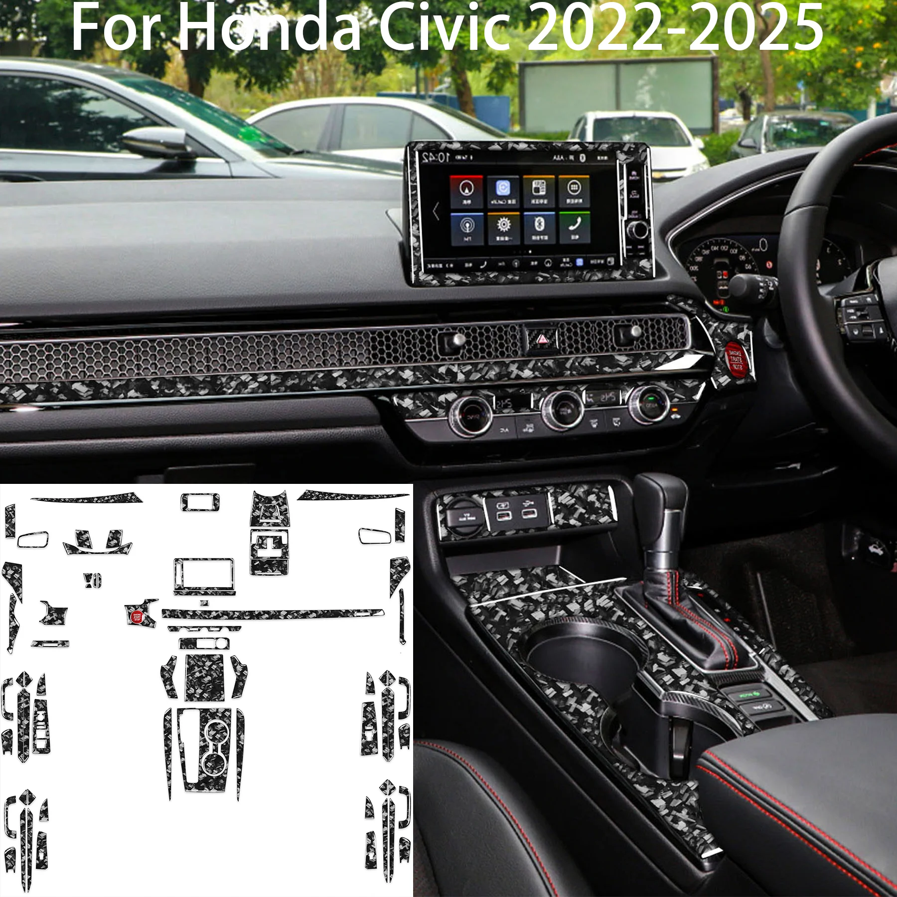 

Car Door Dashboard Center Console Air Vent Panel Forged Carbon Fiber Interior Accessories Stickers For Honda Civic 2022-2025