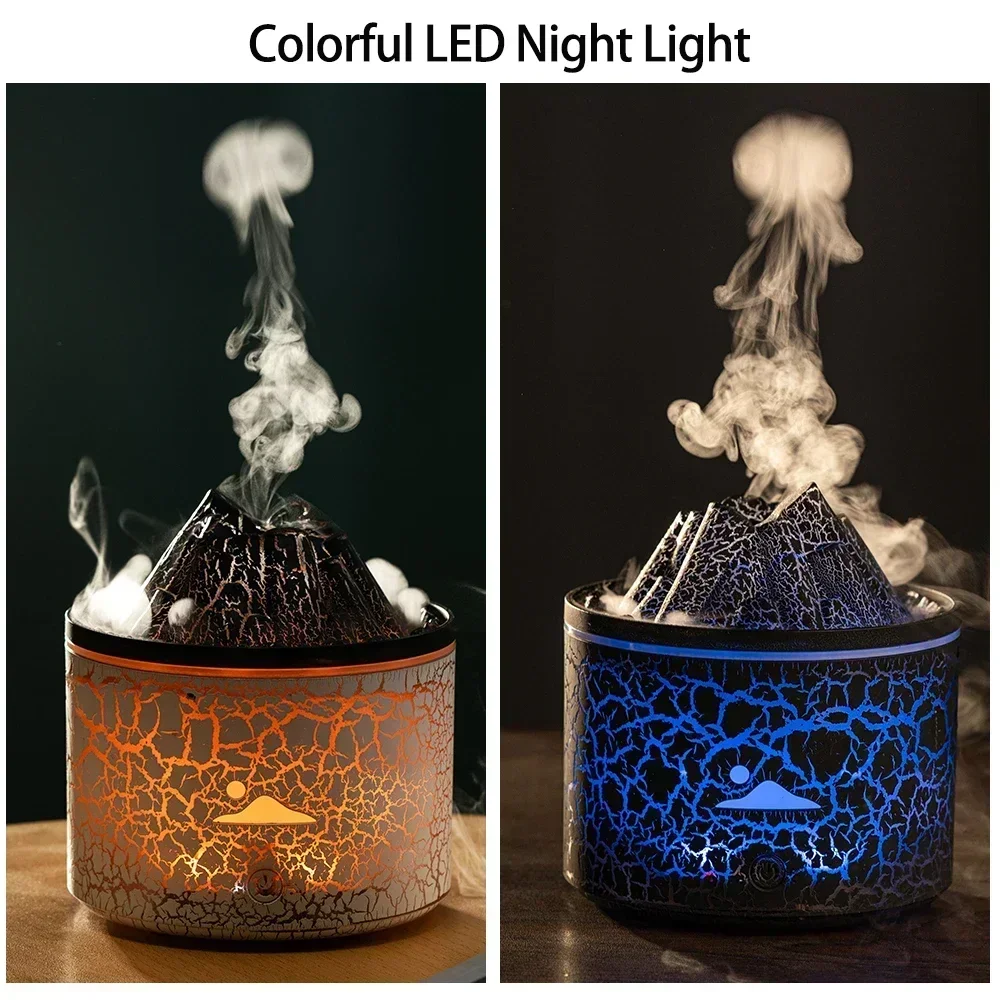 180ml Home Air Humidifier 7 Colours Ambient Light Volcano Flame Aroma Diffuser Jellyfish Smoke Ring USB