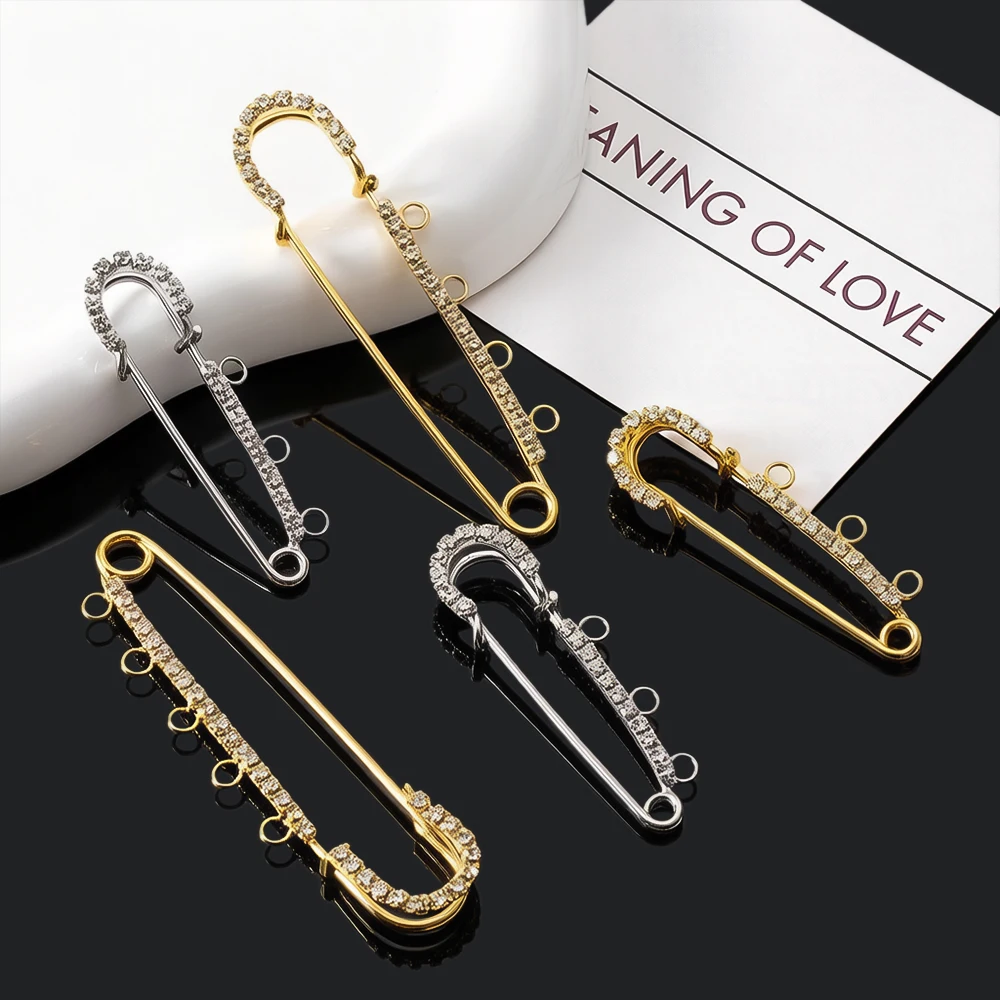 5pcs Rhinestone Large Safety Pins Brooches Blank Base With 3/4/5 Loops For Handmade Jewelry Making Supplies Accessories Findings view 4