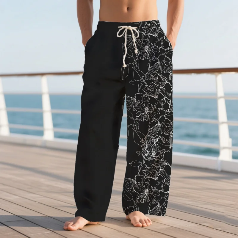 

2026 trendy men's abstract patterned sports pants, fashionable loose casual pocket drawstring sports pants