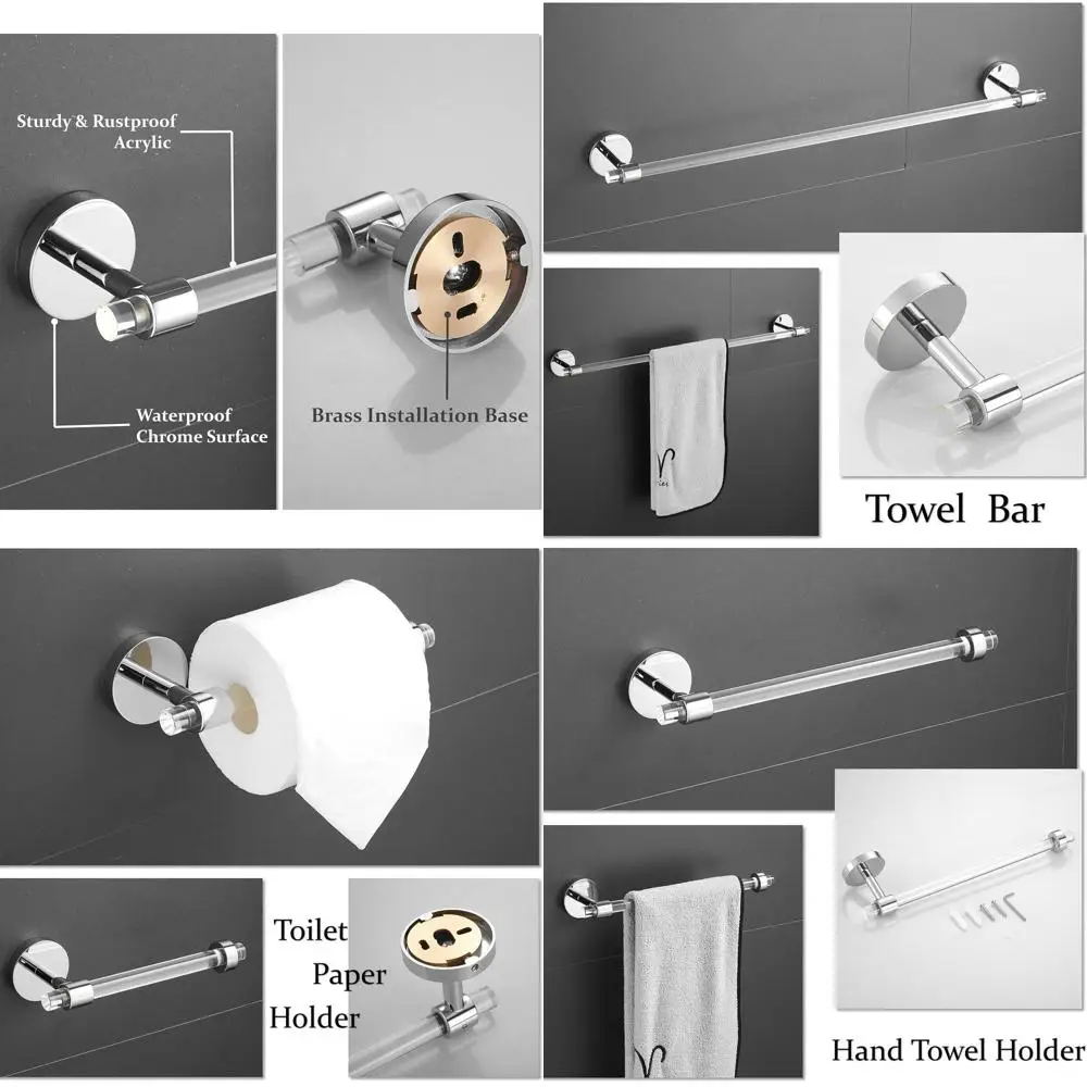 

Набор аксессуаров для ванной комнаты из акрила с хромированным покрытием: 4 предмета, настенные держатели для полотенец и туалетной бумаги
