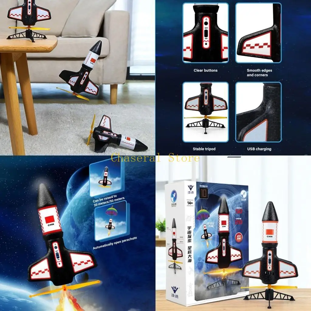 

E7CE Flying SpaceCraft Toy Set с парашютом на открытом воздухе летающая игрушка летает до 200 футов