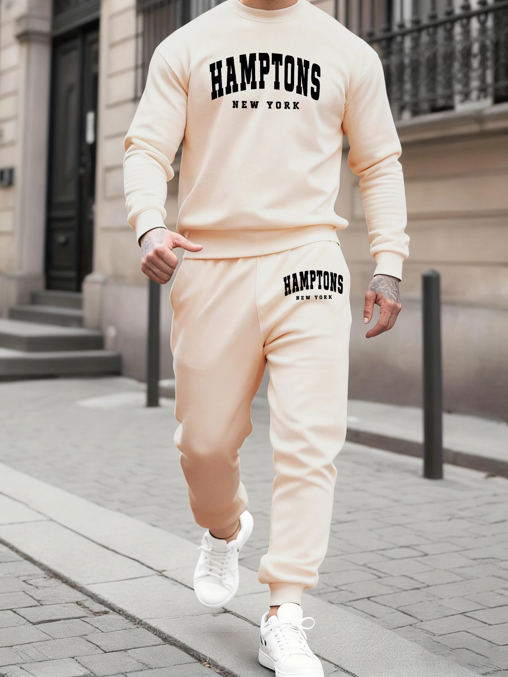 

Hampions New York Letter Printed Loose Jogging Hoodies Autumn Fleece Streetwear Britches 2 Piece Set Mens Sport Comfy Sportpants