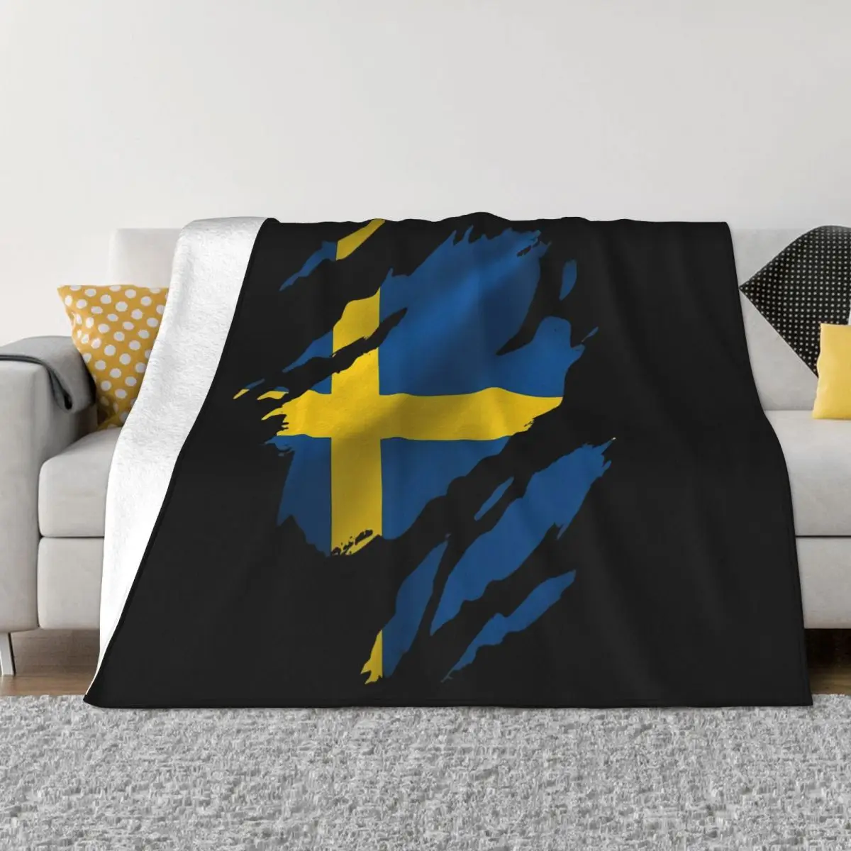 Torn Sweden Flag Mens Swea Swedish Stockholm Country National Football Game Throw Blanket