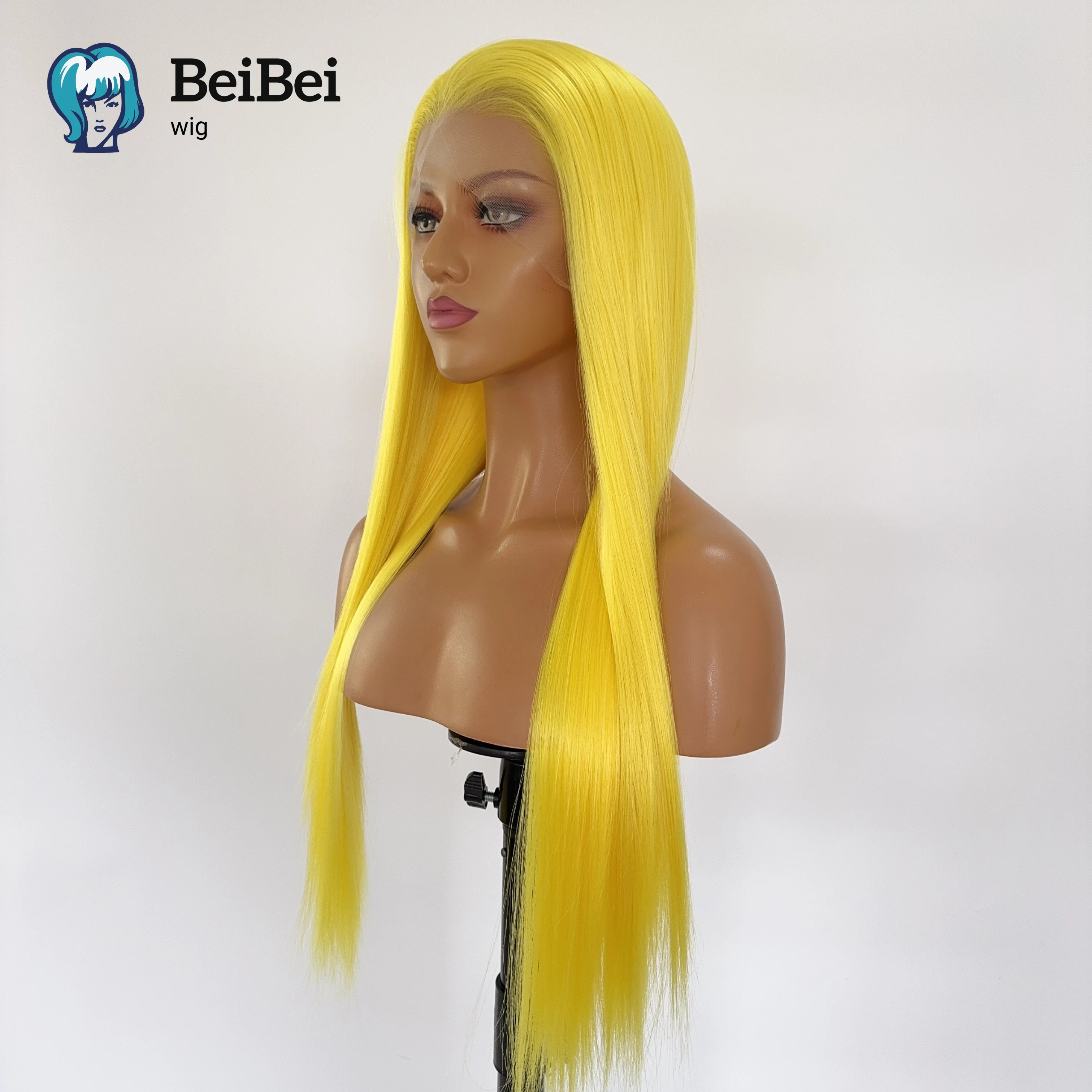 여성용 노란색 레이스 프론트 가발 26인치 레몬 옐로우 롱 스트레이트 13*4 자연스러운 고품질 합성 코스프레 가발