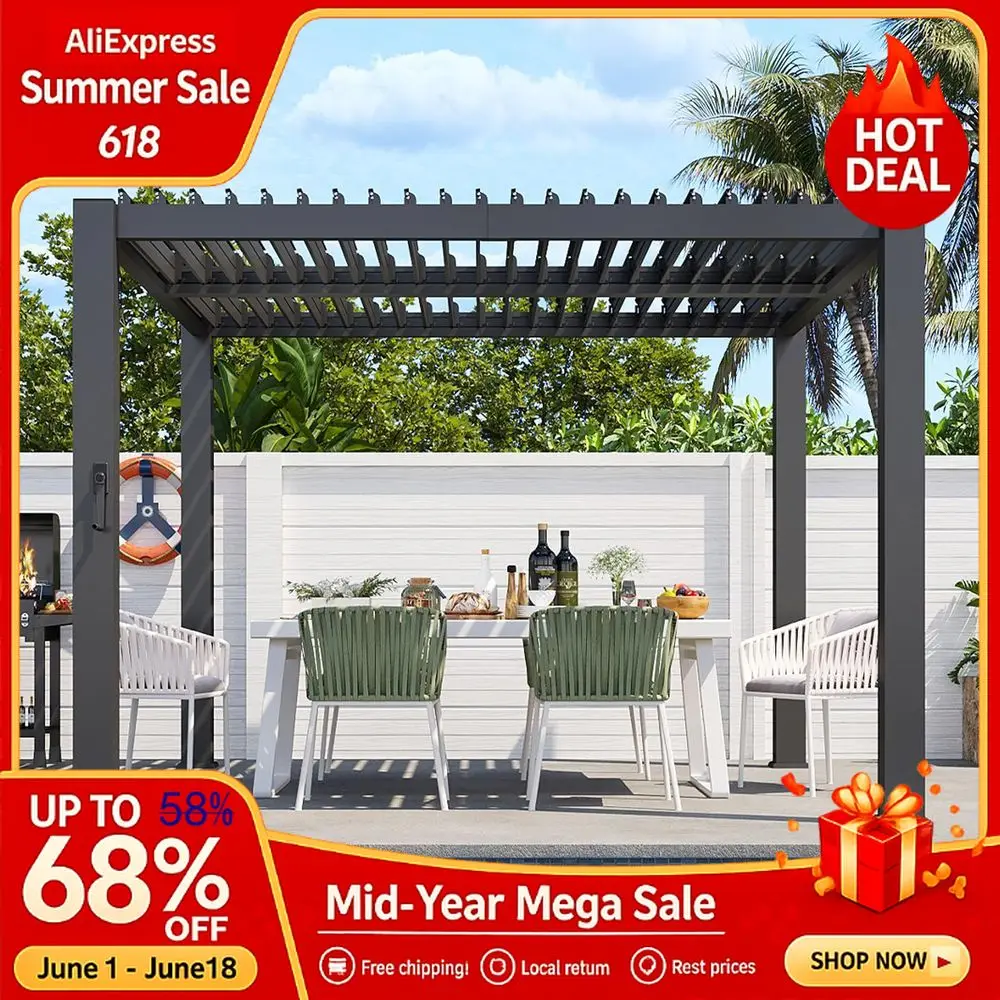 

Louvered Pergola 10 x 12 96S Outdoor Metal Pergola with Adjustable Top for Decks, Gardens and Backyards, Easy Assembly Custom