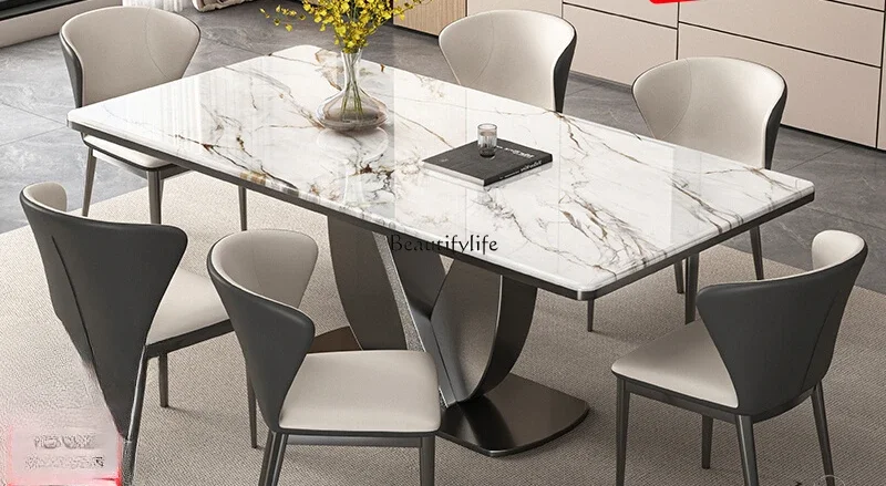 

Italian light luxury natural microcrystalline stone dining table modern simple rectangular dining table