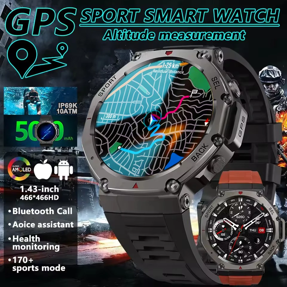 

2025New T-Rex 3 GPS Men Smart Watch Altimeter Barometric 170+Sports mode 500mAh battery 10ATM IP69K Waterproof HD AMOLED Watches