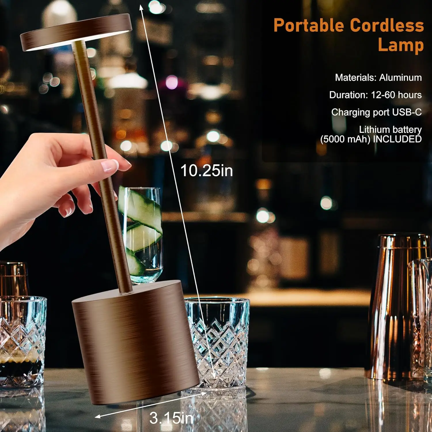 Lámpara de mesa inalámbrica recargable, lámpara de escritorio portátil, impermeable, funciona con batería de 5000Mah, Led táctil para el hogar y el restaurante