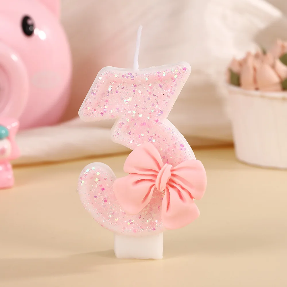 Cute Pink Bow Princess Number Children's Birthday Candle Decoration Cake Atmosphere Arrangement Insert