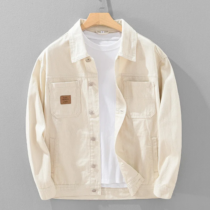 Japanese workwear twill denim jacket men's spring and autumn high street handsome washed loose casual jacket men's trend