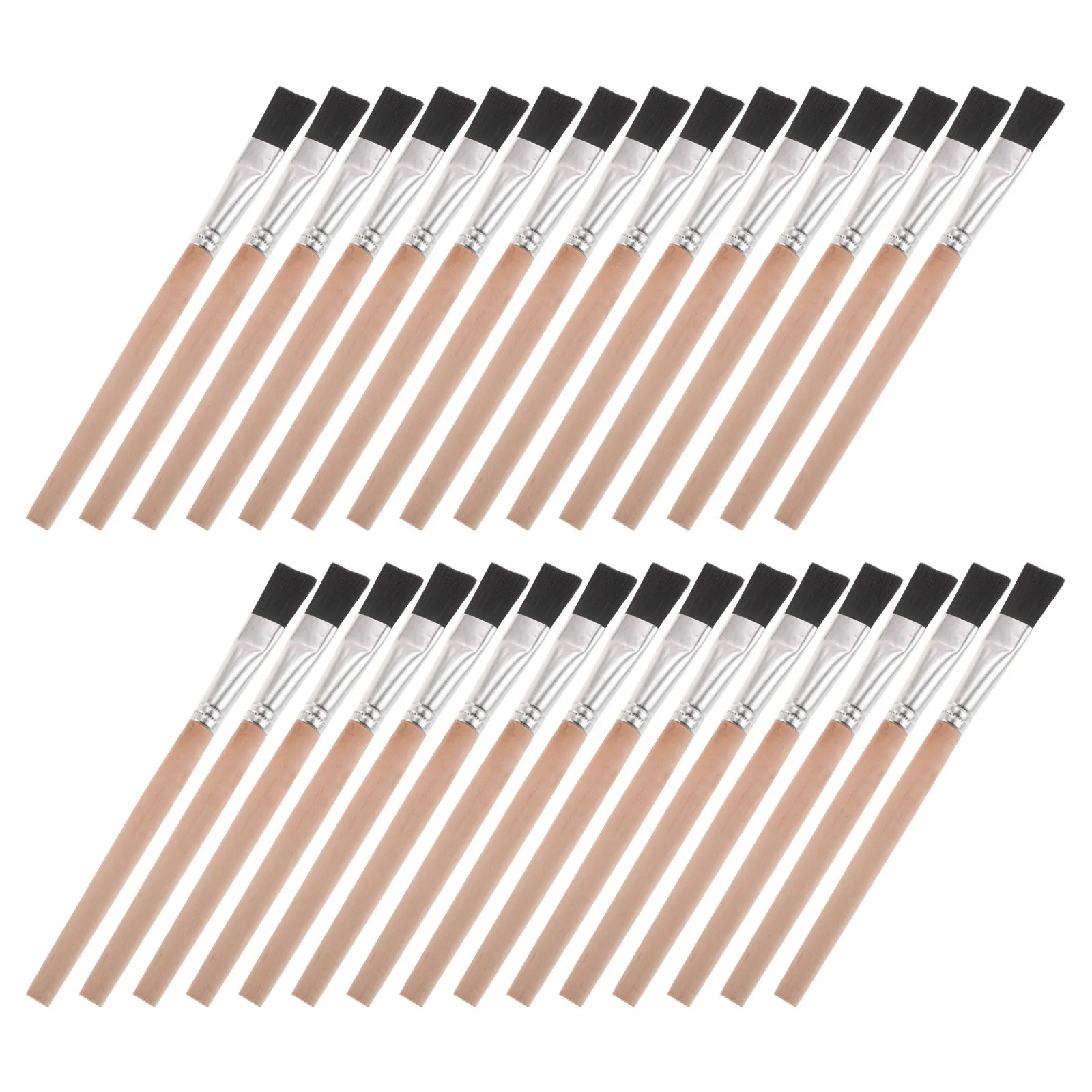 30Pcs Short Wood Handle Paint Brushes Nylon Flat for Kids Classroom Oil Gouache Watercolor Craft Painting Supplies Bulk