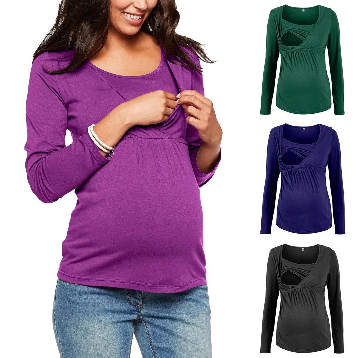 

New Stylish V-neck Maternity Nursing Tops Pregnant Women Long Sleeve Undershirt Breastfeeding Clothes