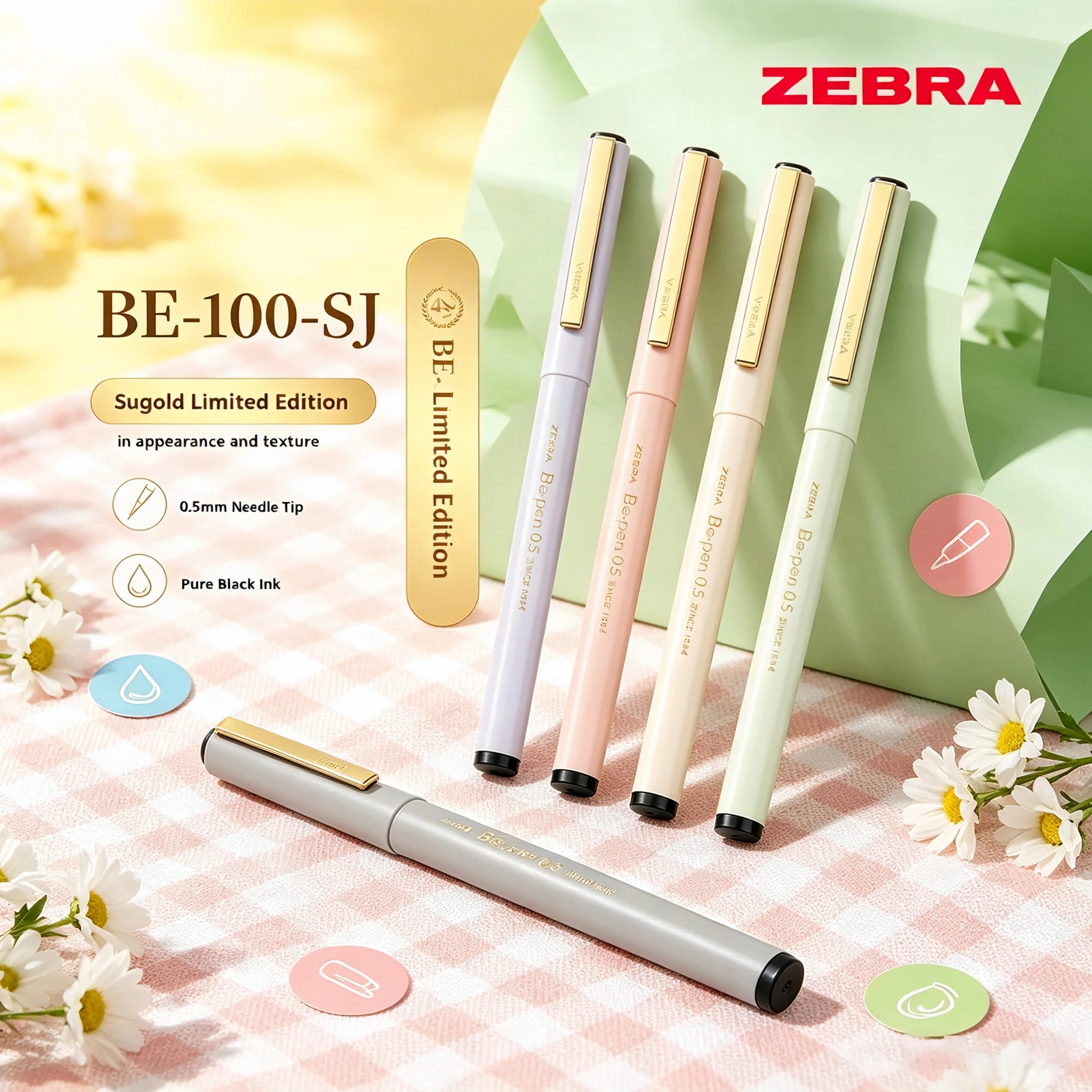 Zebra BE-100 Needle Tip Gel Pen,0.5mm 42nd Anniversary Gold Plated Limited & Regular Sriting,Efficiency Signature Stationery Pen