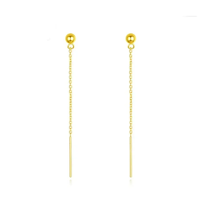 Real 18K Gold Color Drop Earrings Fine Jewelry Luck Bead O Link Box Link Chian Earrings Luxury Jewelry for Women Wedding Gifts