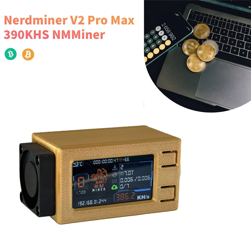TA-Nerdminer NM Bit Mining Machine Nerd Miner V2 Pro Max Nmminer 390KH/S BTC Solo Lottery Miner With Cool Fan Crypto Bitcoin