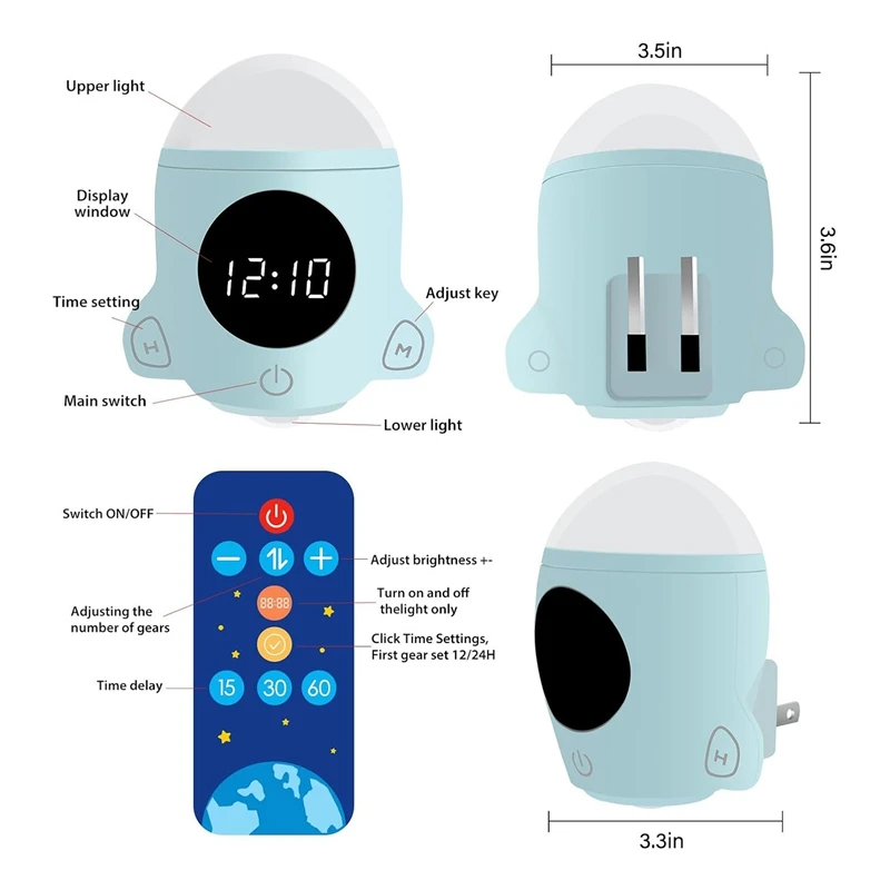 Bathroom Night Light,LED Wall Space Light With Remote & Touch Control, Adjustable Brightness Light For Kids-US Plug