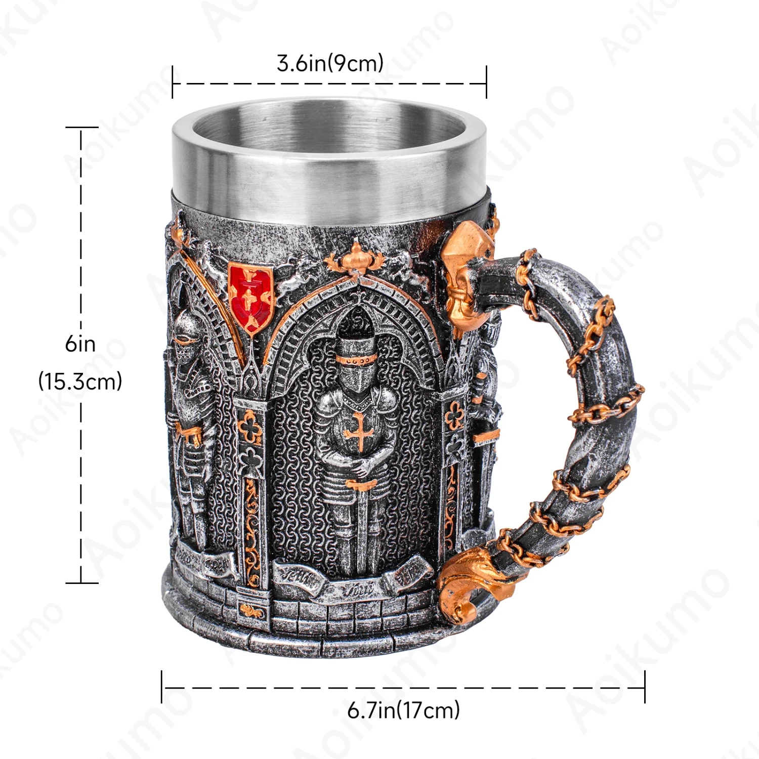 Armoured English Knight Latin Oath Beer Mug Tankard Stein Stainless Steel Armoured Glove Chalice Goblet Wine Glass - The Vow of 