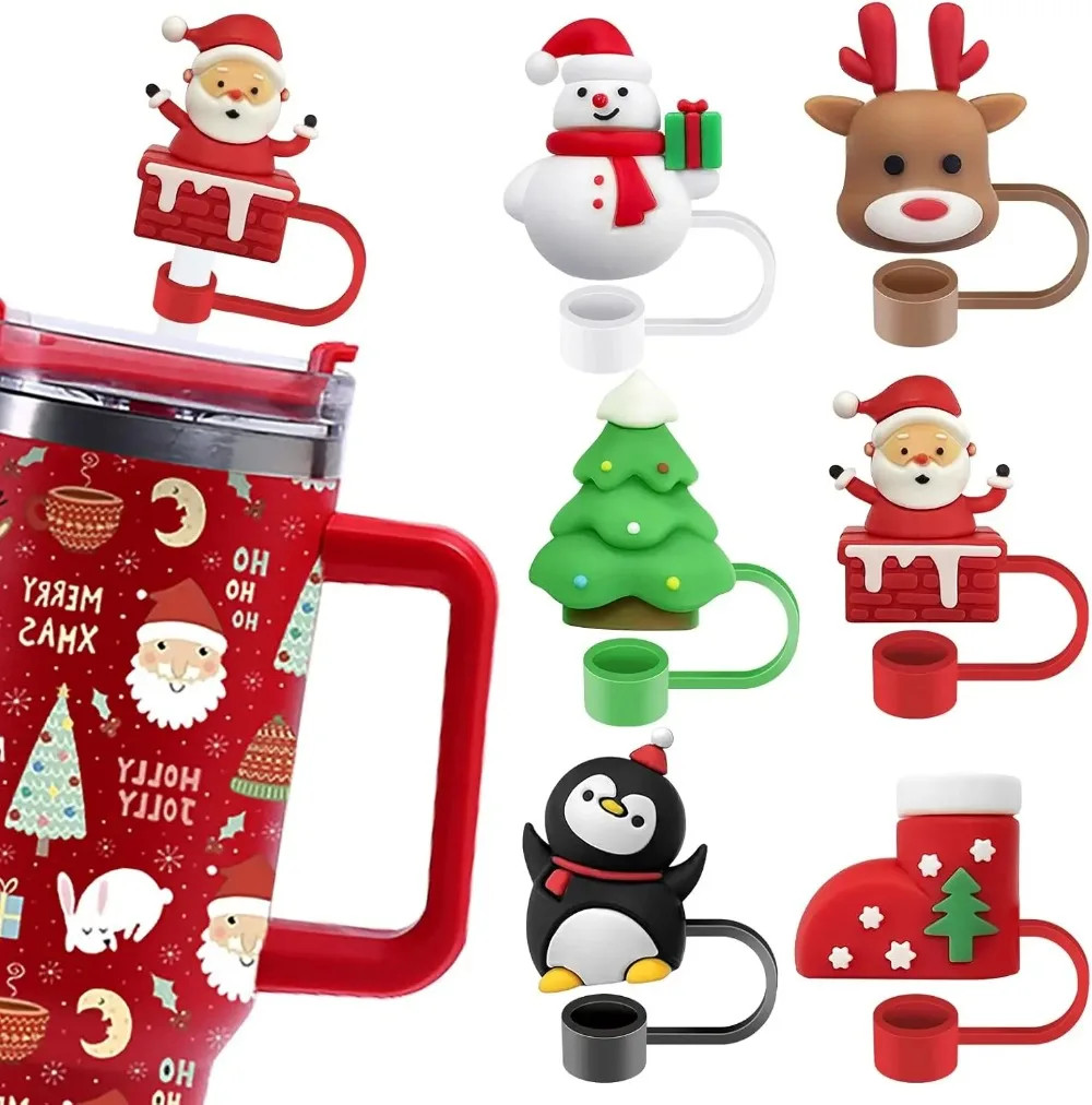 

10mm Christmas Straw Covers Cap for Stanley Cup Tumblers Accessories, Reusable Straw Cap Stopper for Straws Tip Lids