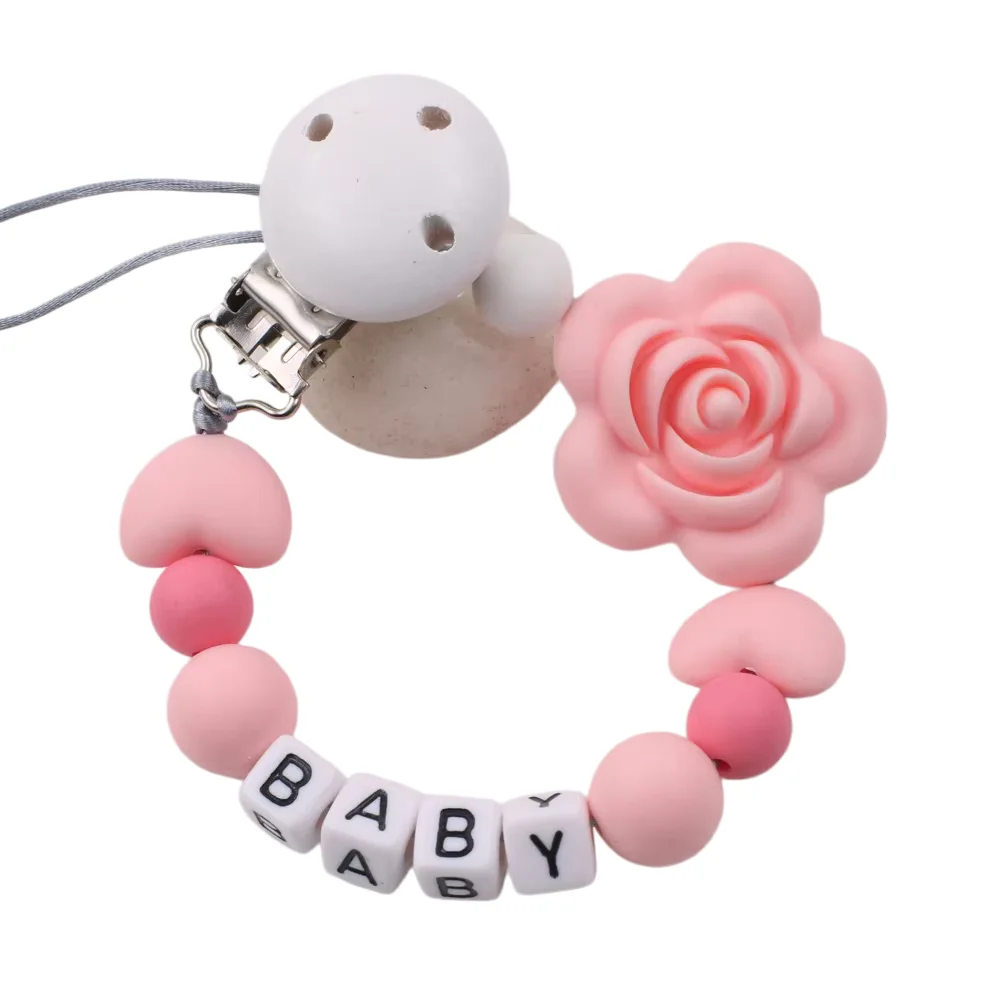 Baby Pacifier Clips Personalized Name Silicone Flower Teether Newborn Teething Toys Dummy Nipples Holder Clip Chain Accessories