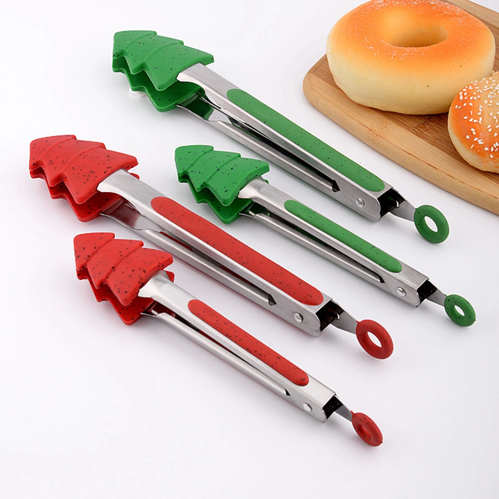 Christmas Tree Shape Food Tongs Easy Cleaning Non-deformable Food Clip for Flipping Burgers or Fish