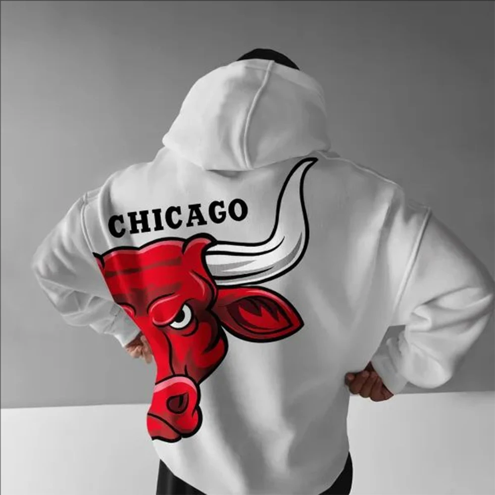 Oversized Men\'s Street Fashion Trend Chicago Bulls Pattern Versatile Cotton Sweatshirt Men\'s Sweatshirt. Men\'s Loose Sweatshirt