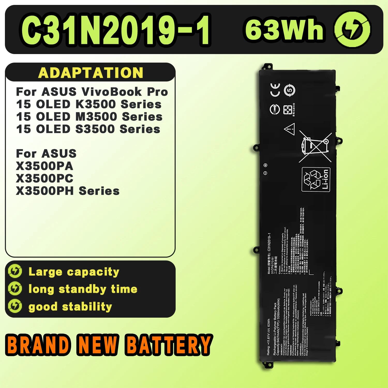 SAT C31N2019-1 New Laptop Batteries Replacement For ASUS VivoBook Pro 14/14X OLED M7400 N7400 VivoBook Pro 15 OLED M3500 K3500