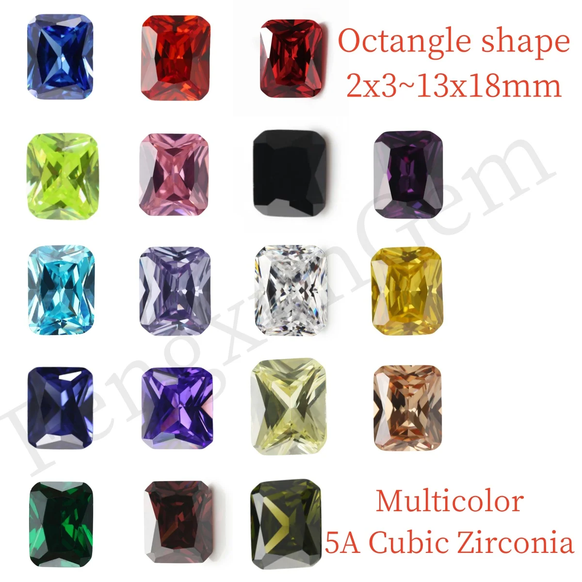 

5/10pcs 2x3~13x18mm AAAAA Octangle Shape Multicolor Cubic Zirconia Stone Loose synthetic cz Beads for woman's jewelry Necklace