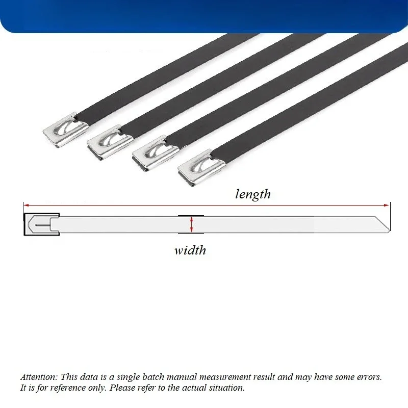 4.8mm/8mm 304 Stainless Steel Spray-Coated Cable Ties Black Marine Rustproof Self-Locking Wire Buckles