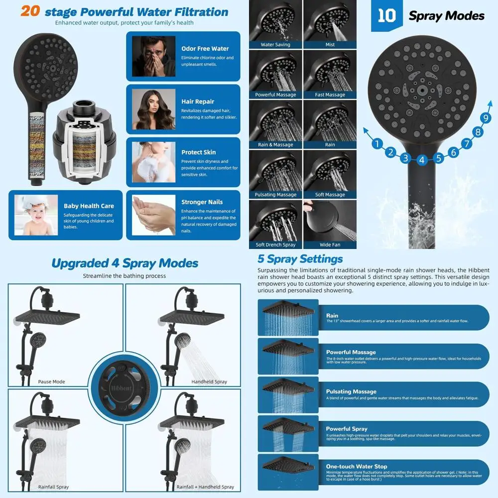 

13 High-Pressure Dual Shower System with 10-Spray Handheld, 4-Way Diverter, 71 Hose, Oil-Rubbed Bronze