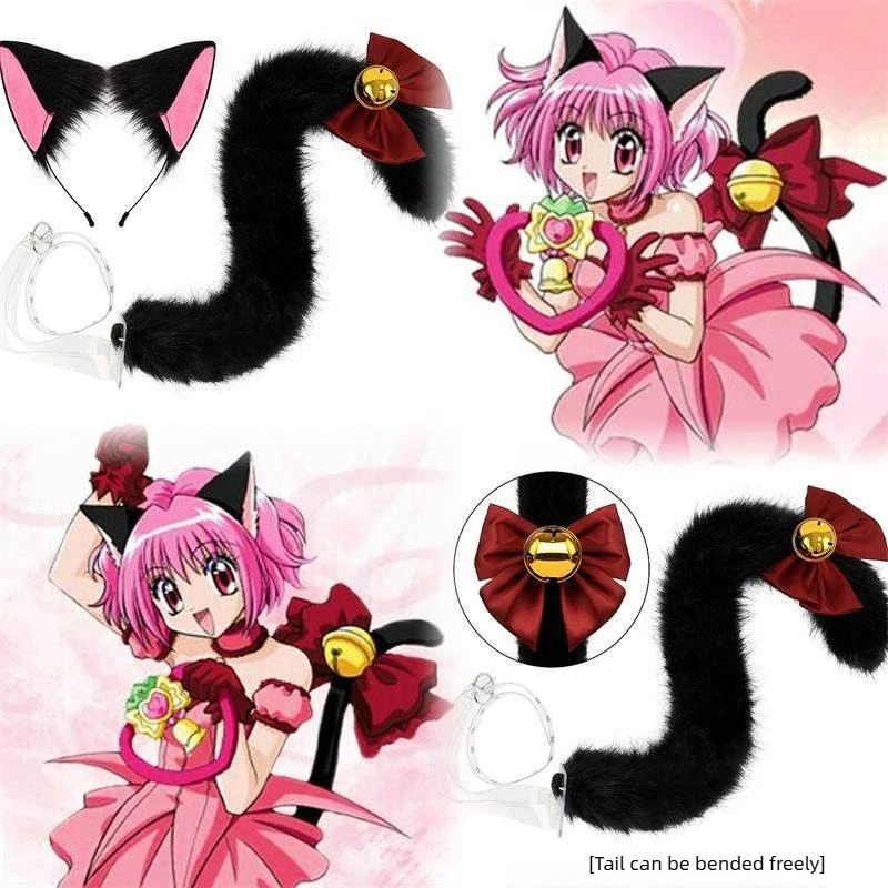 Image of Momomiya Ichigo Cosplay Ohren Mew Ichigo Furry Tails Kopfbedeckung Perücke Anime Tokyo Mew Mew Cosplay Requisiten Katzen Stirnband Zubehör