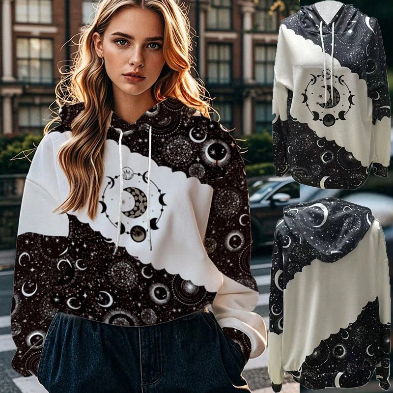 Women Black Gothic Graphic Print Sweatshirt Vintage 90s Harajuku Korean Y2k Hoodies Pullover Top Trashy Emo 2000s Clothes Autumn