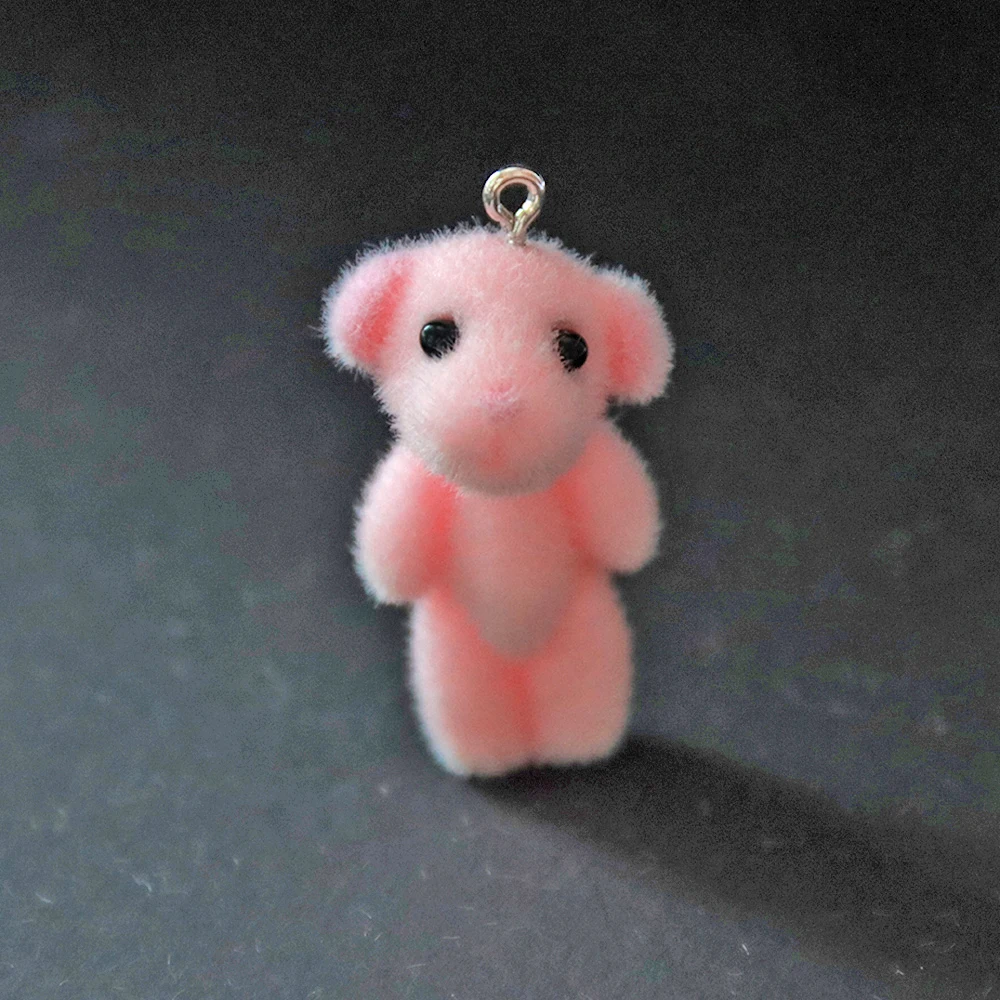 Diy 30Pcs 3D Kawaii Bear Flocking Charms Cartoon Animal Resin Pendant for Keychain Necklace Earrings Accessories Making Material