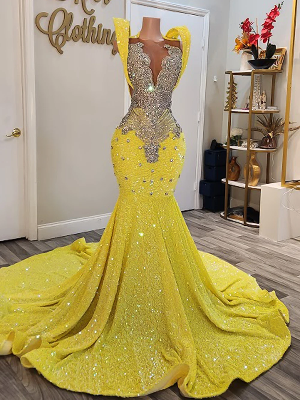 Luxuoso amarelo lantejoulas sereia vestidos de baile com strass sereia preto meninas longos vestidos de baile brilhantes 2025 personalizado