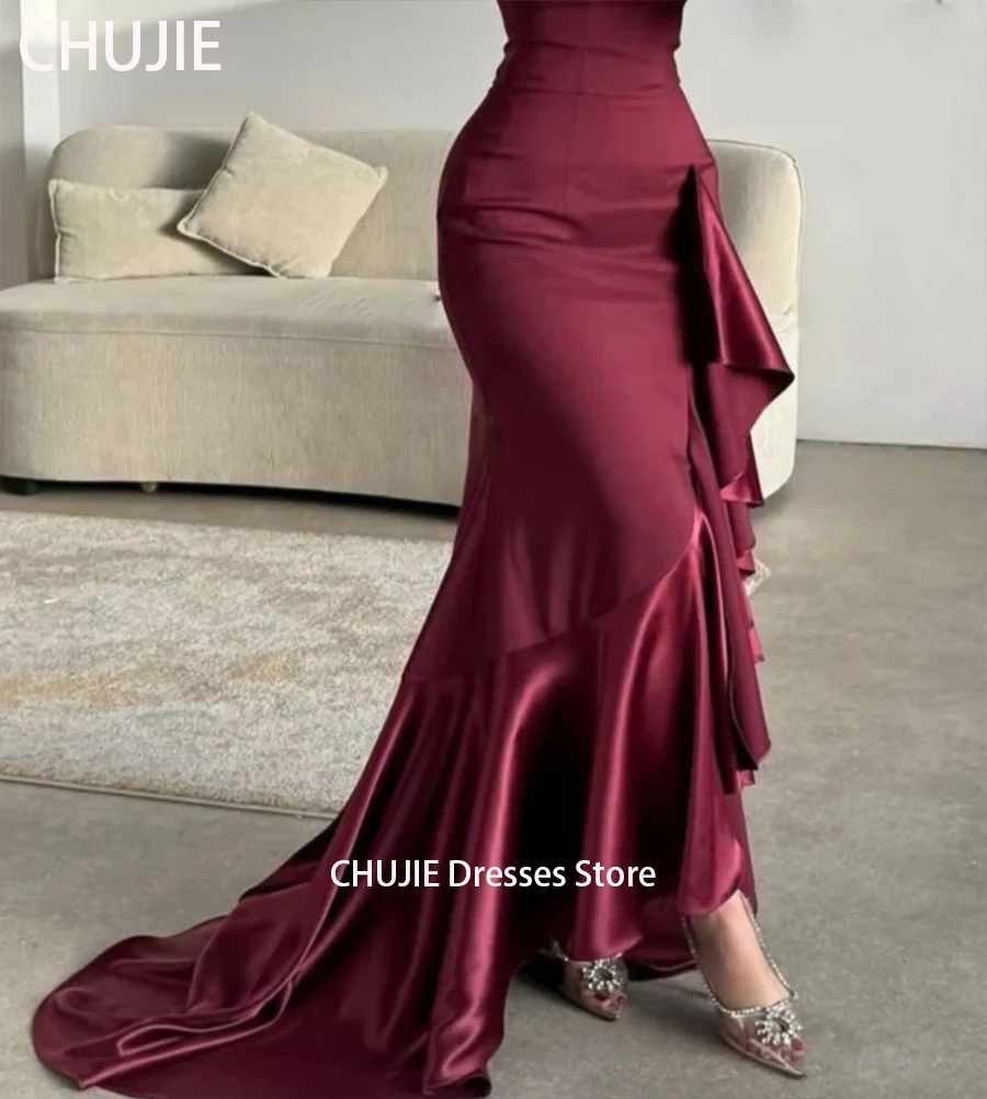 Robes de soirée personnalisées bordeaux à manches longues pour femme robe de mariée modeste plissée sirène dubaï arabie saoudite فستان 