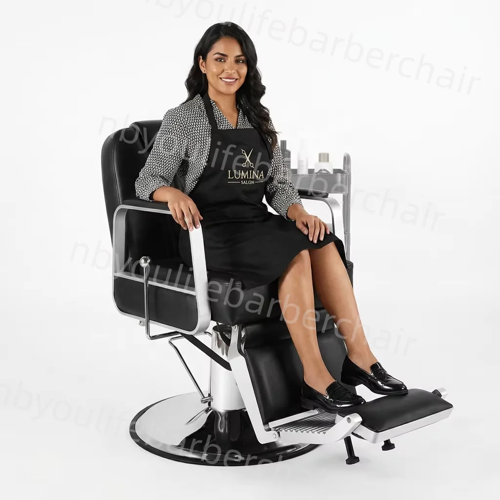 Black Barber Chair 680mm Big Base Heavy Duty Durable Salon Chair Hairdressing Equipment for School Use Factory Direct Sale