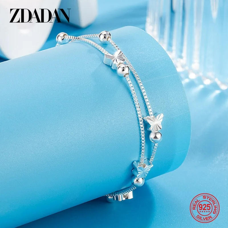 ZDADAN 925 Sterling Silber Doppelschichtige Schmetterlings-Perlenarmbandketten für Damen, Modeschmuck – Detail 3