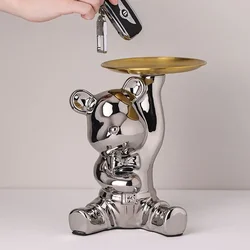 Bear home decoration accessories, cartoon bear animal doll, fashion storage tray piggy bank, snacks, makeup, key storage.