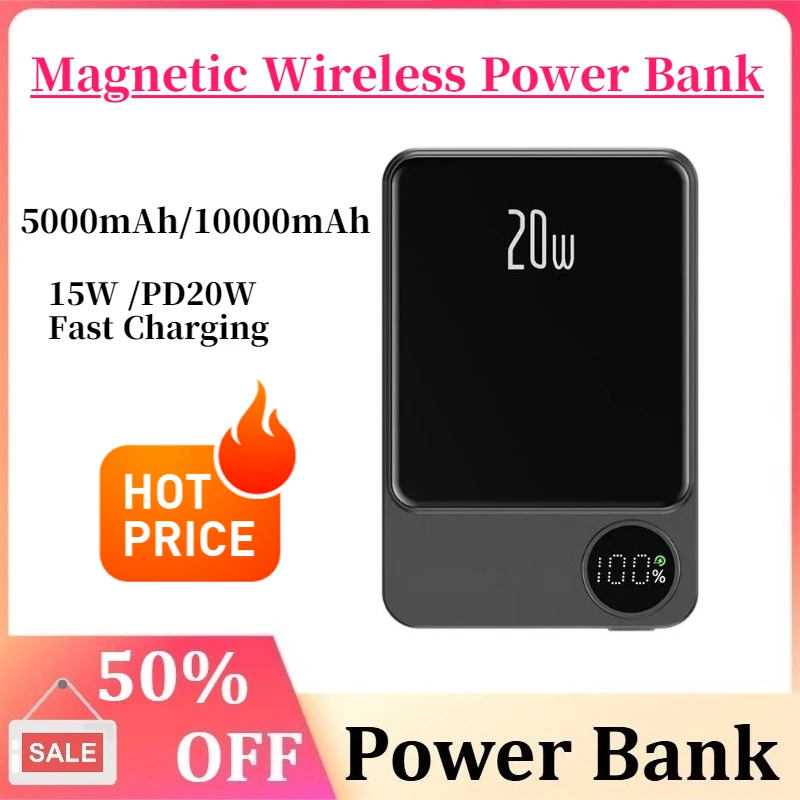 

10000mAh Alloy Macsafe Powerbank Magnetic Power Bank Wireless Fast Charger Portable Battery for IPhone for Xiaomi for Huawei