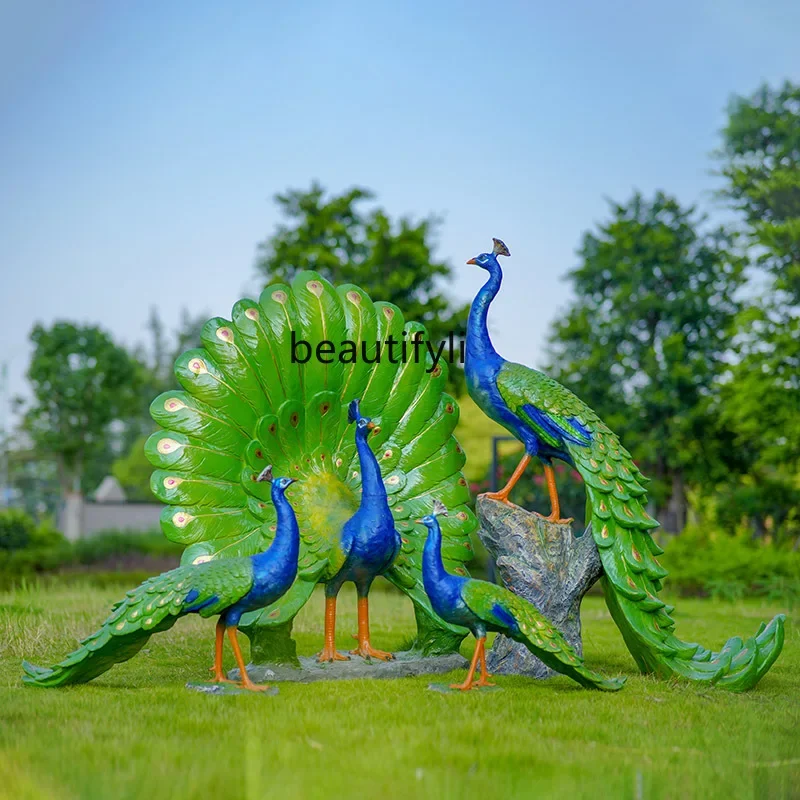 

Outdoor Simulation Open Screen Peacock Sculpture Scenic Spot Park Forest Lawn Landscape Decoration a Large Model Ornaments