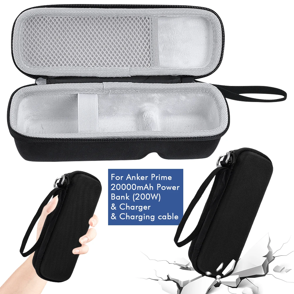 Carrying Case Waterproof Protective Hard Case EVA Shockproof with Hand Rope & Carabiner for Anker Prime Power Bank 20000mAh 200W