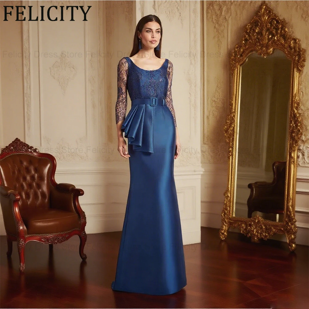 

FELICITY Изысканное платье для матери невесты по индивидуальному заказу 2021, платье русалки с круглым вырезом длиной до пола, с поясом, торжественное платье для свадебного гостя